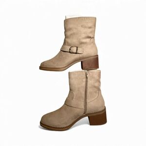 Kensie Light Taupe Suede Buckle Zip Ankle Boots Women's Size 9.5M KS243430